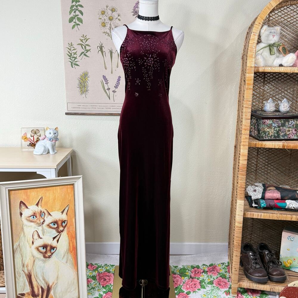90s Y2k Floral Glitter Velvet Formal Dress Vampire Romantic Goth Whimsigoth S